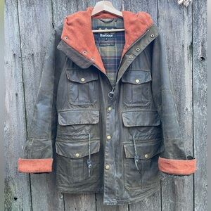 Barbour Wax Jacket Zipper with Hood, Olive Green